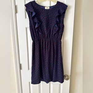 XL Midi Navy Blue and Red Spotted Dress